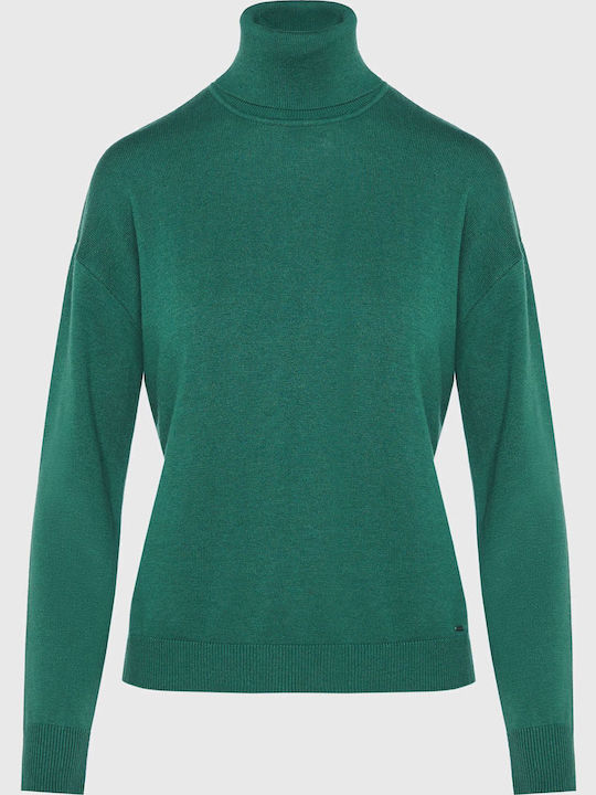 Women's Long Sleeve Sweater Cotton Turtleneck Green
