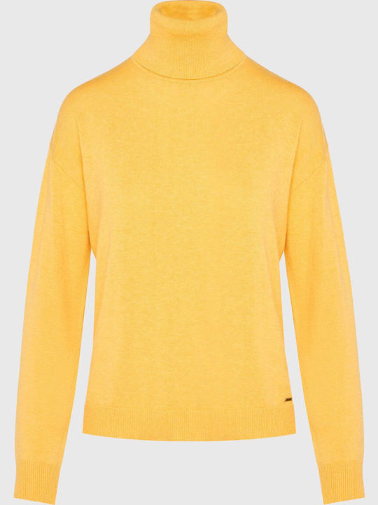 Women's Long Sleeve Sweater Cotton Turtleneck Yellow