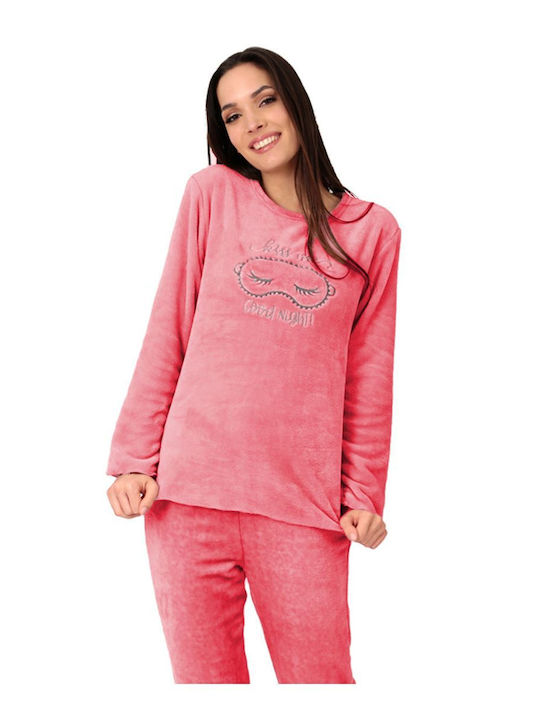 Lydia Creations Winter Damen Pyjama-Set Vlies Orange