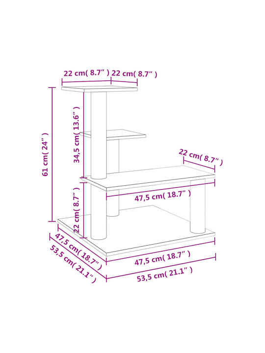 vidaXL Scratching Post Cat Trees Gray 3 levels 53.5x53.5x61cm