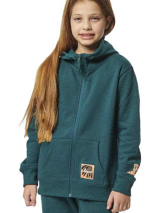 Fleece Kids Sweatshirt Cardigan with Hood and Pockets Green