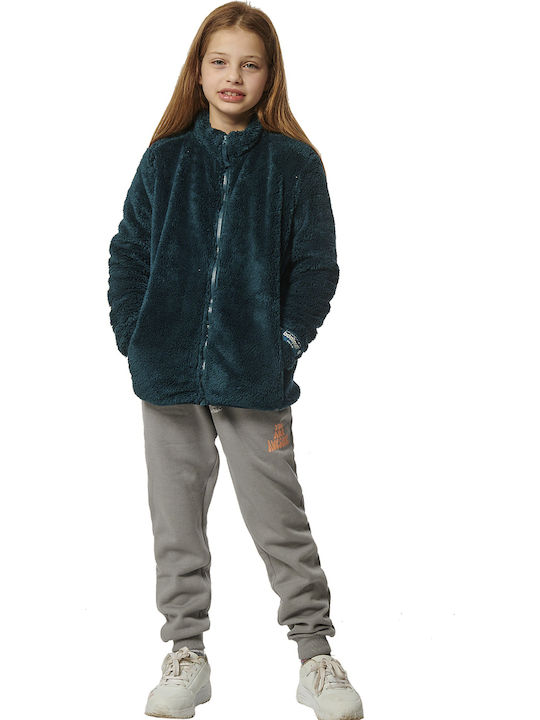 Sportlich Kinderstrickjacke Fleece mit Kapuze Grün