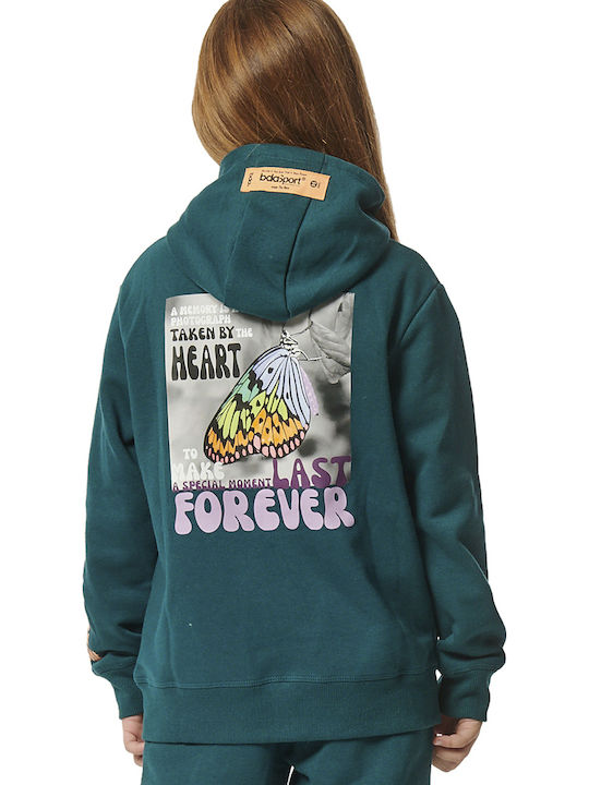Fleece Kids Sweatshirt Cardigan with Hood and Pockets Green