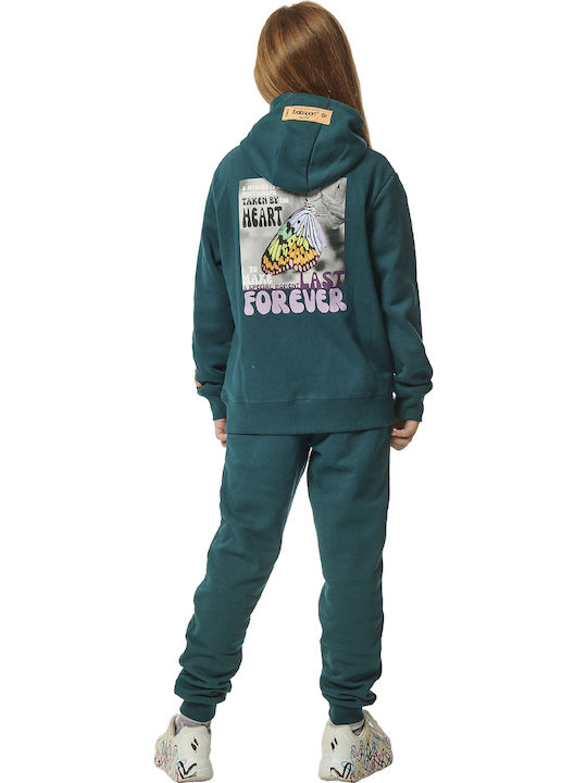 Fleece Kids Sweatshirt Cardigan with Hood and Pockets Green