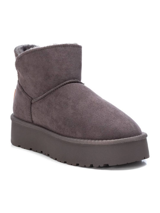 Suede Γυναικεία Μποτάκια με Γούνα Taupe