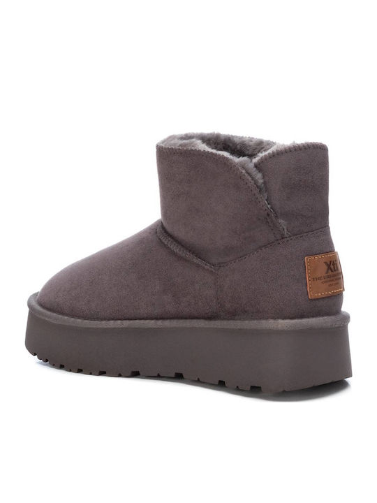 Suede Γυναικεία Μποτάκια με Γούνα Taupe