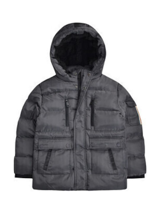 Kids Casual Short Coat with Lining and Hooded Grey