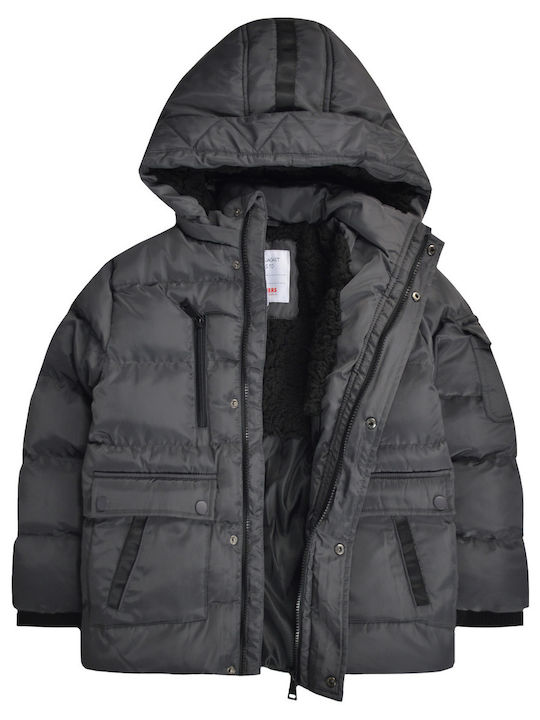 Kids Casual Short Coat with Lining and Hooded Grey
