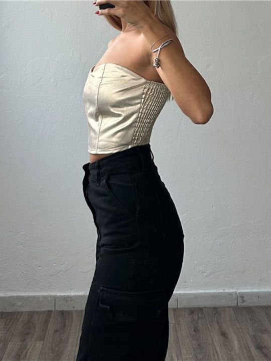 Γυναικεία Μπλούζα Δερμάτινη Strapless Χρυσή