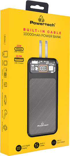 Powertech PT-1135 Power Bank 10000mAh 22.5W με Θύρα USB-A και Θύρα USB-C Power Delivery / Quick Charge 2.0 / Quick Charge 3.0 Μαύρο