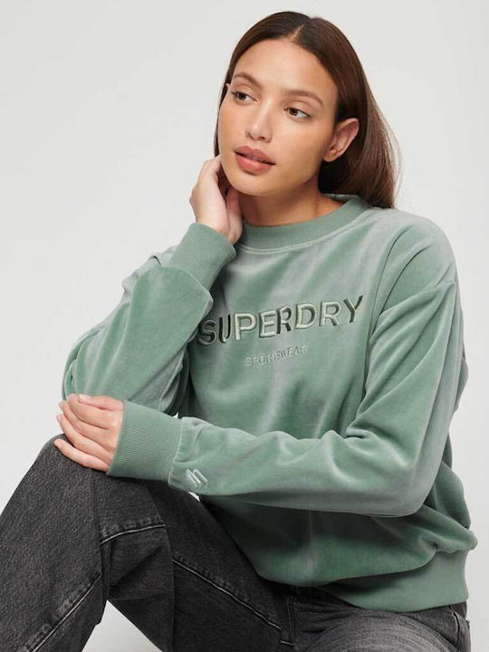Superdry Graphic Boxy Crew Women's Velvet Sweatshirt Green
