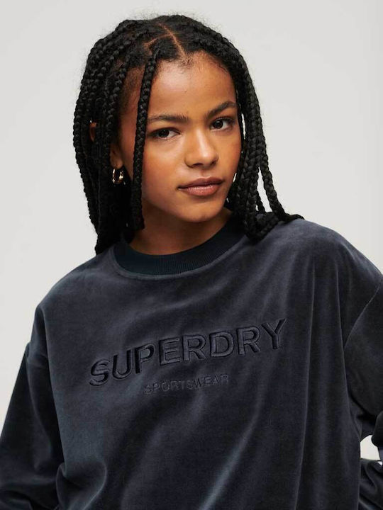 Superdry Graphic Boxy Crew Women's Velvet Sweatshirt Blue