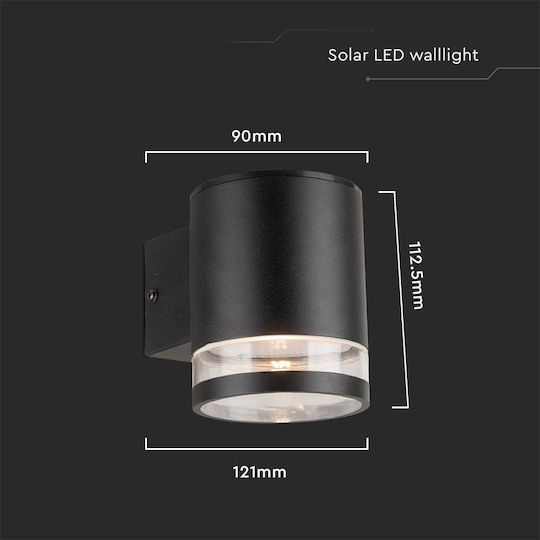 V-TAC Wall Mounted Solar Light 0.55W 70lm with Warm White Light 3000K IP44 13cmx10cmx12cmcm