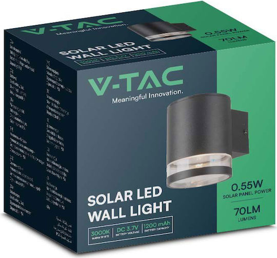 V-TAC Wall Mounted Solar Light 0.55W 70lm with Warm White Light 3000K IP44 13cmx10cmx12cmcm