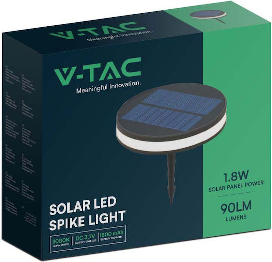 V-TAC Καρφωτό Ηλιακό Φωτιστικό 1.8W 90lm με Θερμό Λευκό Φως 3000K IP54 15.5x4.1x20εκ.