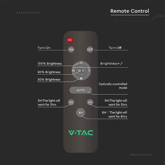 V-TAC Street Solar Light 40W 2500lm Cold White 6500K with Remote Control IP65 20cmx53cmcm