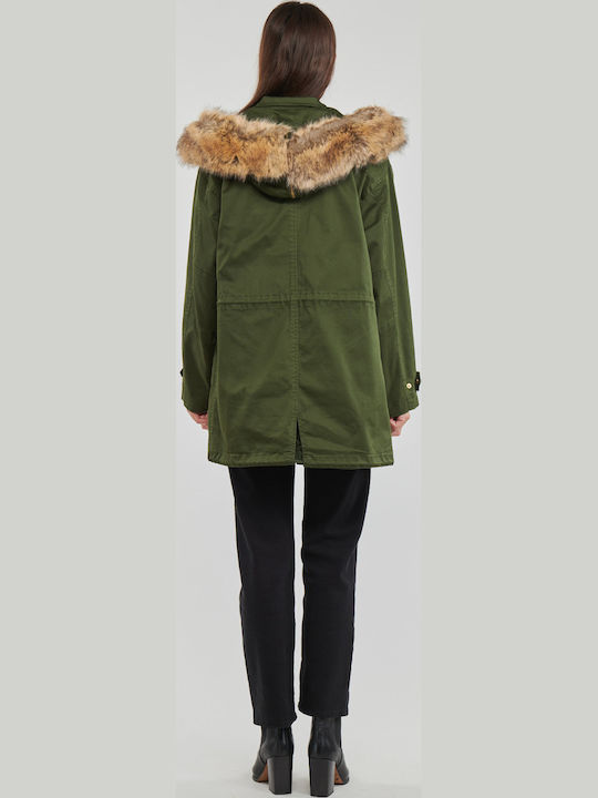 Women's Long Parka Jacket for Winter with Hood Khaki
