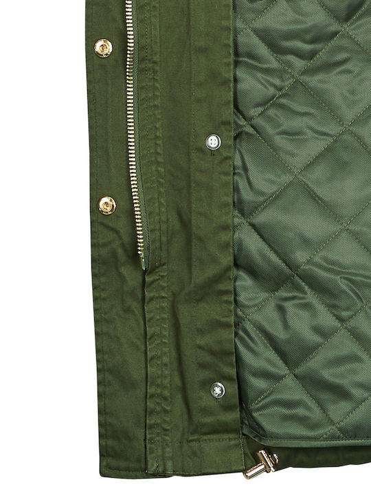 Women's Long Parka Jacket for Winter with Hood Khaki