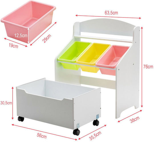 Costway Kids Wooden Toy Organizer White 63.5x38x76.5cm