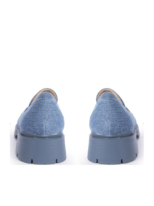 Damen Mokassins Aus Leder in Blau Farbe