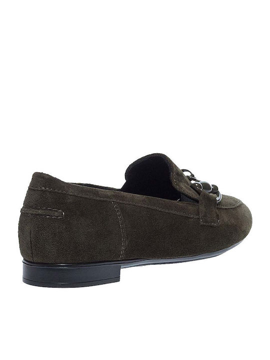 Leather Women's Moccasins in Khaki Color