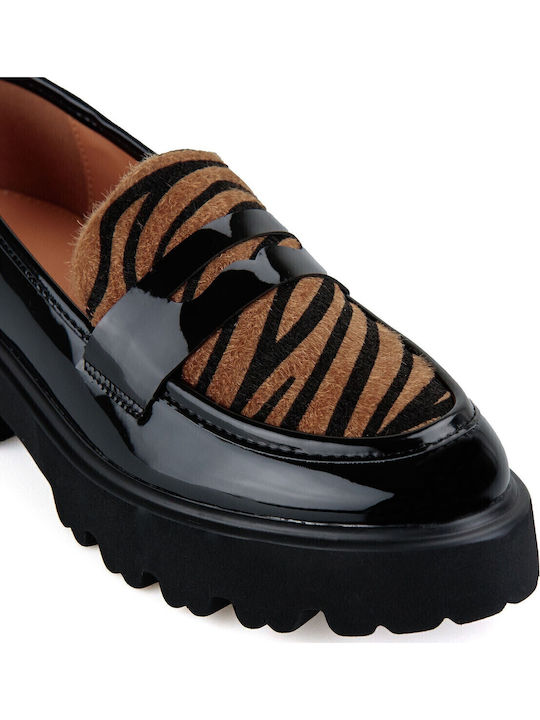Lackleder Damen Mokassins in Schwarz Farbe