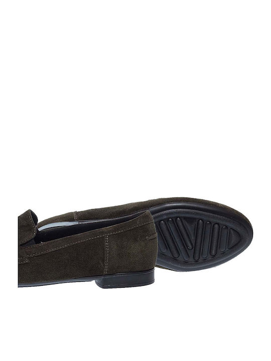 Leather Women's Moccasins in Khaki Color