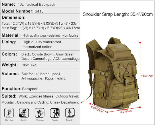 Huntvp XL Super Heavy Duty Spec OPS Rucsac Militar Rucsacuri Negru