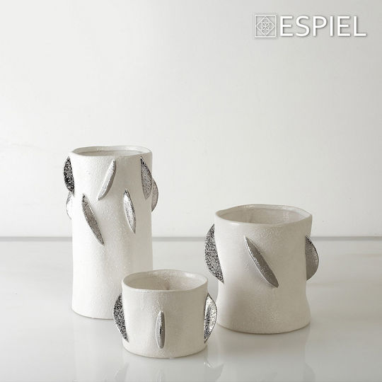 Espiel Βάζο Ασημένιο Φύλλα Λευκό Φ16.8xΥ28cm