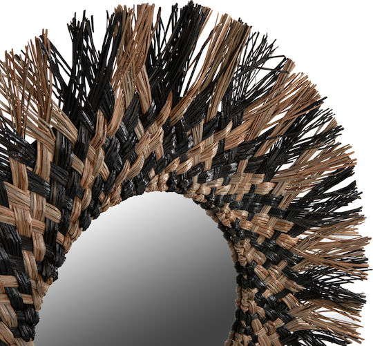 Freebox Wall Mirror with Black Wicker Frame Diameter 70cm 1pcs