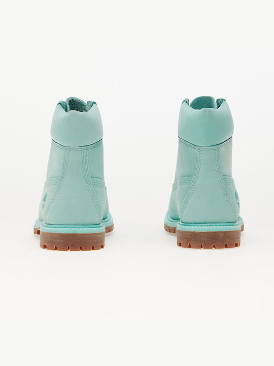 Lace Up Waterproof Women's Ankle Boots with Medium Heel Green
