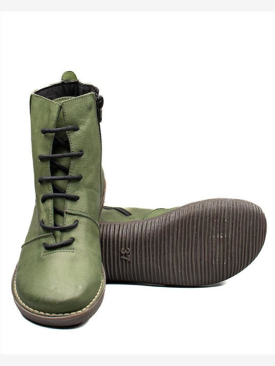 Gras Leather Women's Ankle Boots Green
