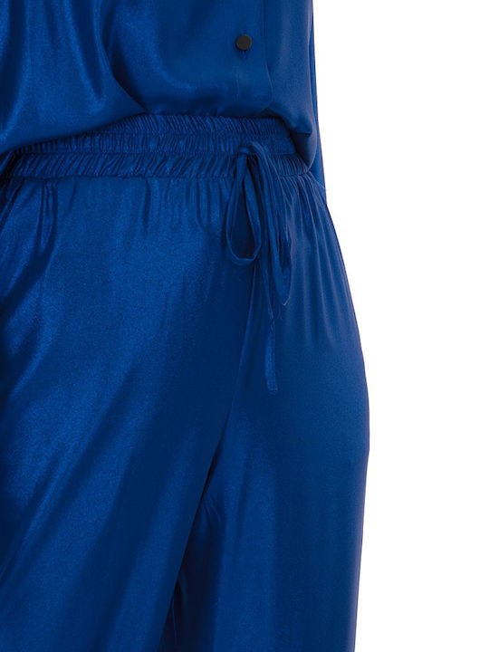 Pants Γυναικείο Υφασμάτινο Παντελόνι με Λάστιχο σε Ίσια Γραμμή Μπλε