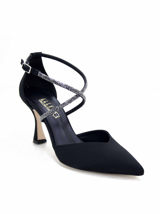 Ellen Pointed Toe Black Heels with Strap