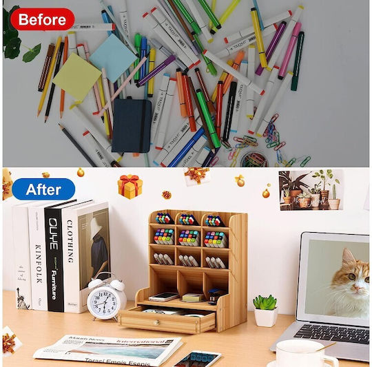 Wooden Office Organizer Cherry Brown 15x21x25.5cm
