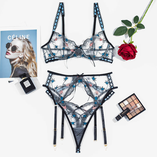 La Lolita Amsterdam Sexy Σετ Εσωρούχων με Διαφάνεια & Ζαρτιέρες Μαύρο