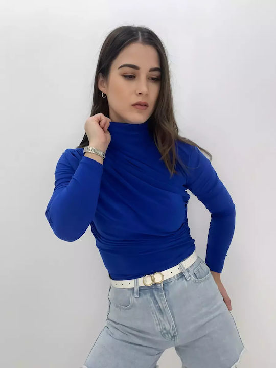 Damen Sport Bluse Langärmelig Blau