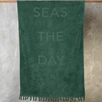 Melinen Seas The Day Beach Towel Cotton Green with Fringes 160x86cm.