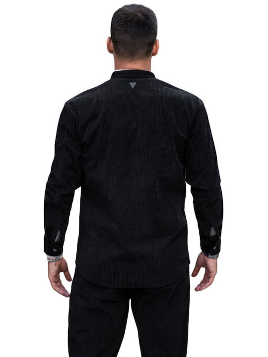 Μακρυμάνικo Κοτλέ Overshirt σε Κανονική Γραμμή Μαύρο