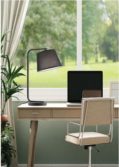 Viokef Cobbe Metal Table Lamp for Socket E27 with Black Shade and Base