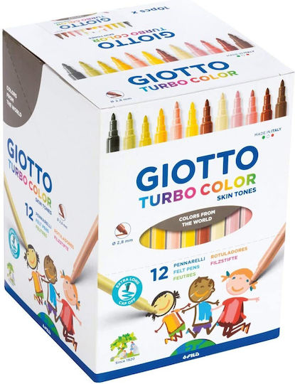 Giotto Turbo Color Skin Tones Drawing Markers 2.8mm Thick Set 12pcs