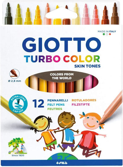 Giotto Turbo Color Skin Tones Drawing Markers 2.8mm Thick Set 12pcs