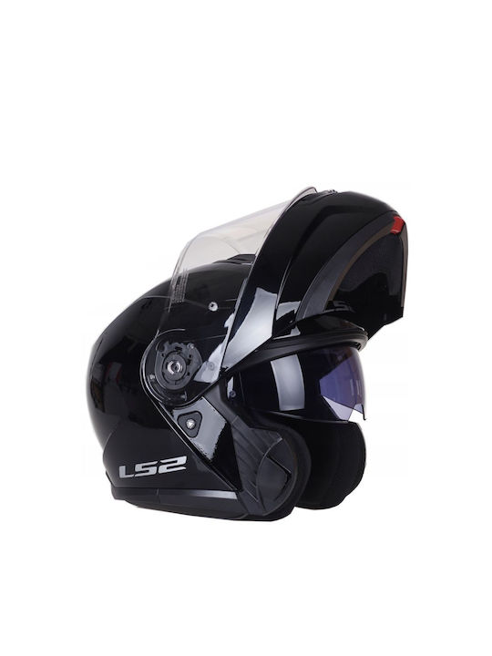 LS2 Strobe II Gloss Black Motorcycle Helmet Flip-Up ECE 22.06 1580gr with Sunvisor