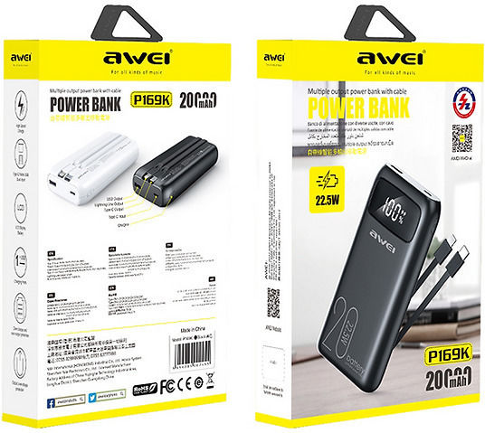 Awei P169K Power Bank 20000mAh 22.5W Power Delivery Μαύρο