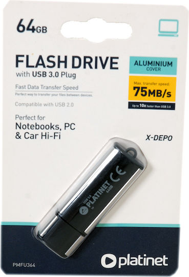 Platinet X-Depo 64GB USB 3.0 Стик Черен