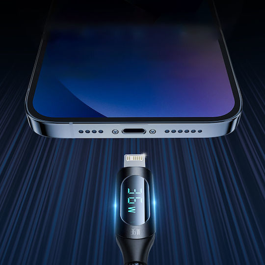 Wozinsky LED USB-C to Lightning Cable 36W Μαύρο 1m (WUCLC1)