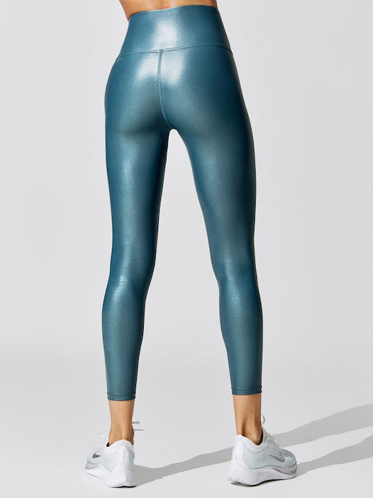 Rebecca Training Women's Cropped Shiny High Waist Green Leggings
