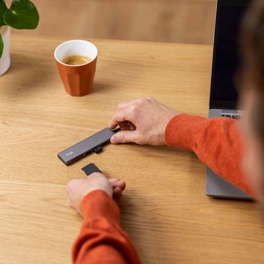 Trust Halyx USB-Hub mit 3 Anschlüssen USB 3.0 und USB-C Verbindung Graue