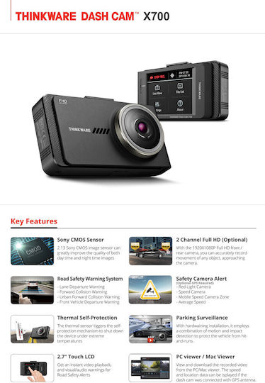 Thinkware Dash Cam X700 Autokamera DVR