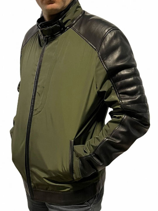 MARKOS LEATHER Men's Winter Leather Biker Jacket Green